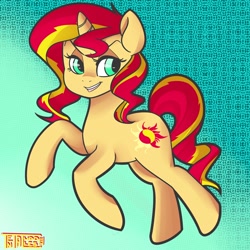 Size: 1280x1280 | Tagged: safe, artist:tentacuddles, sunset shimmer, pony, unicorn, g4, female, looking back, mare, open mouth, solo