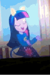 Size: 200x300 | Tagged: safe, screencap, cloudy kicks, heath burns, teddy t. touchdown, tennis match, twilight sparkle, human, equestria girls, g4, my little pony equestria girls, animated, background character, background human, clothes, dress, female, hairband, helping twilight win the crown, male, pants, pleated skirt, ponytail, rotation, shirt, singing, sitting, skirt, spinning, sweater, table, wondercolt ears, wondercolt tail, wondercolts uniform