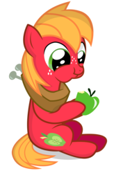 Size: 1087x1536 | Tagged: safe, artist:coltsteelstallion, big macintosh, earth pony, pony, g4, apple, colt, colt big macintosh, eating, food, male, simple background, solo, transparent background, vector, younger