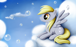 Size: 1024x640 | Tagged: safe, artist:exceru-karina, derpy hooves, pegasus, pony, g4, cloud, cloudy, female, mare, solo