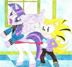 Size: 900x835 | Tagged: safe, artist:wjmmovieman, twilight sparkle, oc, alicorn, hedgehog, pony, g4, abuse, bipedal, clothes, crossover, female, panties, panty pull, red underwear, sonic the hedgehog, sonic the hedgehog (series), star print underwear, traditional art, twilight sparkle (alicorn), twilybuse, underwear, wedgie