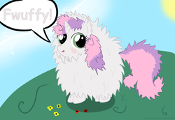 Size: 1390x958 | Tagged: safe, artist:kinkycelestia, sweetie belle, g4, blushing, female, fluffy, solo