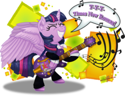 Size: 2348x1802 | Tagged: safe, artist:gray--day, twilight sparkle, alicorn, pony, g4, bipedal, female, guitar, mare, my sharona, simple background, solo, the knack, transparent background, twilight sparkle (alicorn)