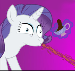 Size: 392x371 | Tagged: safe, artist:mickeyelric11, rarity, pony, unicorn, g4, female, magic, mare, reaction, solo, spit take, spitting, tea, teacup