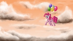 Size: 1920x1080 | Tagged: safe, artist:psychoanalytic, pinkie pie, g4, balloon, cloud, cloudy, female, flying, sky, solo, then watch her balloons lift her up to the sky