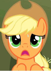 Size: 354x495 | Tagged: safe, screencap, applejack, g4, season 2, the super speedy cider squeezy 6000, animated, female, out of context, solo, sweat
