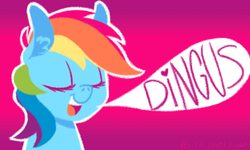 Size: 2000x1200 | Tagged: safe, artist:ponett, idw, rainbow dash, pony, g4, bust, dialogue, dingus, eyes closed, female, mare, portrait, smiling, solo