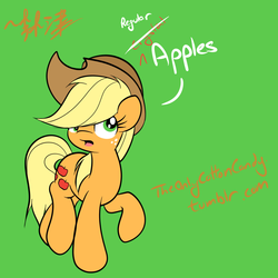 Size: 1000x1000 | Tagged: safe, artist:lightningnickel, applejack, earth pony, pony, g4, apple, female, green background, recolor, simple background, solo