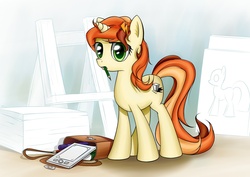 Size: 1270x898 | Tagged: safe, artist:xn-d, oc, oc only, mouth hold, risovach pony, solo