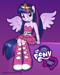 Size: 714x896 | Tagged: safe, artist:bswprecious, artist:myrami, twilight sparkle, equestria girls, g4, my little pony equestria girls, bare shoulders, fall formal outfits, female, my little pony logo, ponied up, sleeveless, solo, strapless