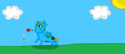 Size: 938x408 | Tagged: safe, artist:seal0505, oc, oc only, alicorn, pony, alicorn oc, cloud, cute, flower, happy, humming, ms paint, smiling, solo, sun