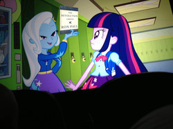 Size: 1371x1028 | Tagged: safe, trixie, twilight sparkle, equestria girls, g4, my little pony equestria girls, book, ron paul