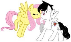 Size: 875x522 | Tagged: safe, artist:takeo, fluttershy, oc, g4, kissing, love