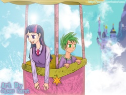 Size: 3264x2448 | Tagged: safe, artist:jeoong94, spike, twilight sparkle, g4, hot air balloon, humanized, opening
