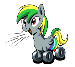 Size: 1000x900 | Tagged: safe, artist:php87, oc, oc only, oc:wheely bopper, original species, pegasus, pony, wheelpone, colored, honk, open mouth, smiling, solo, transparent