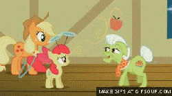 Size: 320x180 | Tagged: safe, edit, edited screencap, screencap, apple bloom, applejack, granny smith, g4, the cutie pox, animated, dancing, female, gifsoup, loop-de-hoop, plate spinning
