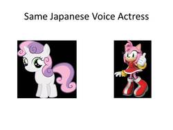 Size: 960x720 | Tagged: safe, sweetie belle, g4, amy rose, crossover, exploitable meme, japanese, meme, same voice actor, sonic the hedgehog (series), taeko kawata