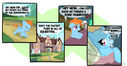 Size: 1970x1022 | Tagged: safe, artist:equinepalette, rainbow dash, oc, pegasus, pony, g4, bald, cancer, comic, drawthread, feels, hospital, offspring, parent:rainbow dash, parent:unnamed oc, parents:canon x oc, requested art, sad