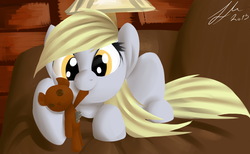 Size: 2500x1540 | Tagged: safe, artist:strangemoose, derpy hooves, pegasus, pony, g4, female, mare, solo, teddy bear