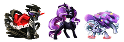 Size: 1024x354 | Tagged: safe, artist:purplelemons, king sombra, nightmare rarity, trixie, g4, antagonist