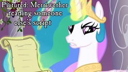 Size: 960x540 | Tagged: safe, princess celestia, g4, drama, female, image macro, merriwether hate, merriwether williams, solo