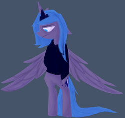 Size: 500x474 | Tagged: safe, artist:ghost, princess luna, pony, g4, bipedal, clothes, female, hoodie, s1 luna, simple background, solo