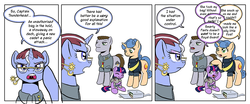 Size: 1000x414 | Tagged: safe, artist:muffinshire, smarty pants, twilight sparkle, oc, oc:savoir faire, oc:sergeant thunderhead, pegasus, pony, unicorn, comic:twilight's first day, g4, comic, filly, glasses, wip