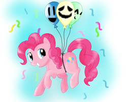 Size: 1487x1194 | Tagged: safe, artist:kzuari, pinkie pie, g4, balloon, female, floating, solo, streamers, then watch her balloons lift her up to the sky
