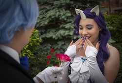 Size: 1135x778 | Tagged: safe, artist:magic-is-beauty, artist:neko-no-danna, artist:thelordcommander, artist:tokokono, fancypants, rarity, human, g4, colossalcon, cosplay, female, flower, irl, irl human, male, photo, ship:raripants, shipping, straight