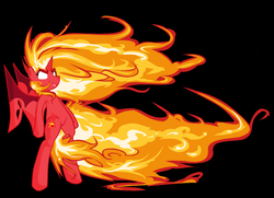 Size: 960x694 | Tagged: safe, artist:littlecloudie, sunset shimmer, pony, equestria girls, g4, badass, bipedal, equestria girls ponified, fangs, female, fiery shimmer, fire, glowing eyes, mane of fire, ponified, solo, sunset satan, windswept mane