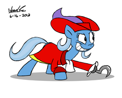 Size: 1280x1024 | Tagged: safe, artist:isaiahdjkim, artist:isaiahdjstuff, trixie, pony, unicorn, g4, bicorne, female, grin, hat, hook, mare, pirate, solo