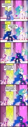 Size: 1047x4690 | Tagged: safe, artist:bronybyexception, princess cadance, princess celestia, princess luna, g4, comic, dialogue, level up, parent:princess luna, trollestia