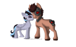 Size: 1300x800 | Tagged: safe, artist:ambrosiakitsune, oc, oc only, robot, female, male, shipping, straight, unshorn fetlocks