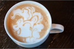 Size: 620x415 | Tagged: safe, pinkie pie, g4, coffee, drink, female, food art, latte, photo, solo
