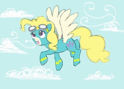 Size: 7000x5000 | Tagged: safe, artist:yokkishai, surprise, pegasus, pony, g1, absurd resolution, cute, female, flying, solo, wonderbolts, wonderbolts uniform