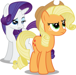 Size: 5066x4989 | Tagged: safe, artist:austiniousi, applejack, rarity, earth pony, pony, unicorn, g4, absurd resolution, accessory swap, alternate hairstyle, duo, duo female, female, mare, rarity hair, simple background, transparent background, vector