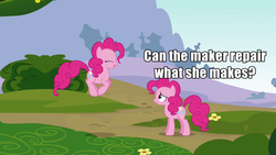 Size: 640x360 | Tagged: safe, edit, edited screencap, screencap, pinkie pie, earth pony, pony, g4, too many pinkie pies, blade runner, caption, clone, female, image macro, impact font, mare, movie reference, pinkie clone, pinkie clone debate, pinkie tyrone, roy batty
