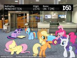 Size: 960x720 | Tagged: safe, artist:bobby165324, applejack, fluttershy, pinkie pie, rainbow dash, rarity, twilight sparkle, g4, airport, party cannon, ponies in real life