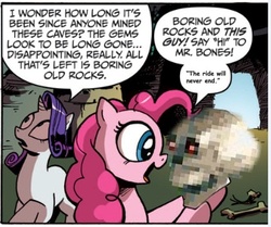 Size: 360x301 | Tagged: safe, edit, pinkie pie, rarity, g4, idw, comic, mr. bones, the ride never ends