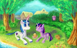 Size: 1680x1050 | Tagged: safe, artist:frostenstein, princess cadance, shining armor, twilight sparkle, g4, duo, picnic