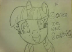 Size: 946x687 | Tagged: safe, artist:linkinparkbrony, twilight sparkle, g4, female, sketch, smiling, solo, traditional art