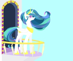 Size: 1800x1500 | Tagged: safe, artist:foxda, princess celestia, alicorn, pony, g4, balcony, colored pupils, female, smiling, solo