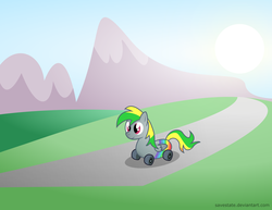 Size: 2416x1867 | Tagged: safe, artist:savestate, oc, oc only, oc:wheely bopper, original species, wheelpone, scenery, solo, vector, wheel