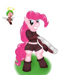 Size: 2000x2000 | Tagged: safe, artist:dragonfoorm, pinkie pie, earth pony, pony, g4, bipedal, dungeon defenders, duo, simple background, transparent background