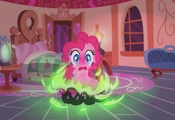 Size: 675x464 | Tagged: safe, artist:surgicalarts, pinkie pie, changeling, g4, blushing, female, solo, thepinkling, transformation