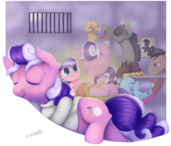 Size: 1018x872 | Tagged: safe, artist:xiao668, diamond tiara, discord, filthy rich, screw loose, screwball, pony pov series, g4, female, straitjacket