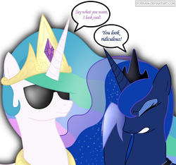 Size: 2519x2354 | Tagged: safe, artist:iflysna94, princess celestia, princess luna, g4, facehoof, sunglasses