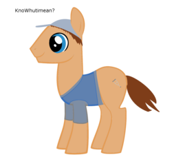 Size: 1280x1251 | Tagged: safe, artist:bucky, pony, chat bubble, dialogue, ernest p. worrell, hat, jim varney, ponified, simple background, solo, transparent background