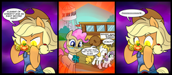Size: 1700x744 | Tagged: safe, artist:madmax, applejack, mayor mare, pinkie pie, surprise, sweetie belle, earth pony, pegasus, pony, unicorn, g4, comic, element of honesty, female, ferris bueller's day off, filly, mare, non-dyed mayor, soylent green, sweetie bot, they live, thundercats