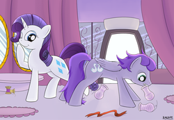 Size: 1024x709 | Tagged: safe, artist:cheshiresdesires, rarity, oc, oc:kydose, g4, bend over, boutique, canon x oc, carousel, female, male, raridose, shipping, straight